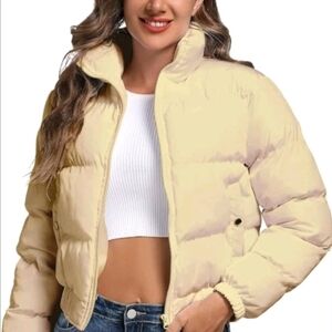 Womens Crop Puffer Jacket 2XL Warm‎ Winter Lightweight Coat Fashion Cream